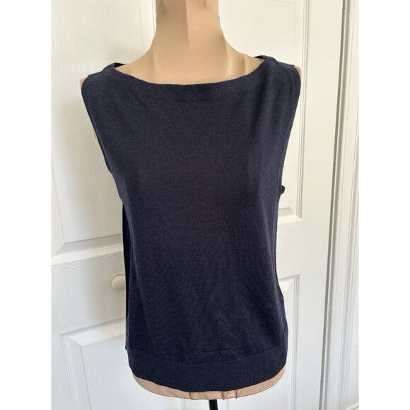 Madewell Merino Wool-Silk Blend Boat-Neck Sleeveless Knit Sweater Top Black Sz M - Picture 9 of 16